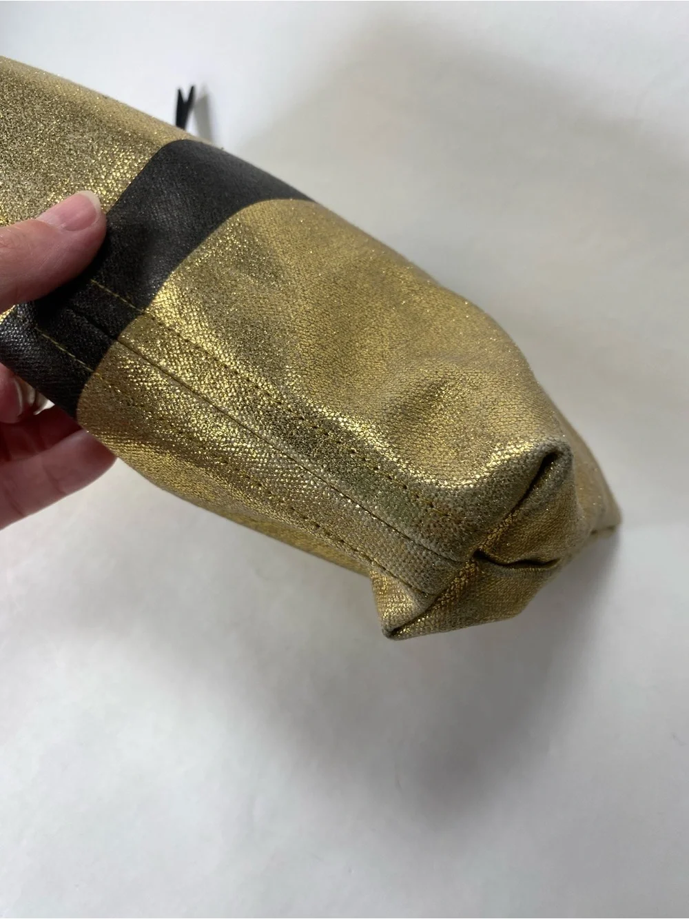 Kempton & Co. Metallic Gold Canvas Black Striped Zipper Makeup Pouch Case